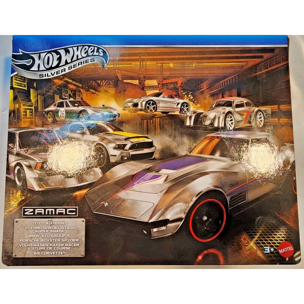 Hot Wheels Silver Series ZAMAC 6‑Pack Set BMW Toyota Porsche VW Corvette Diecast